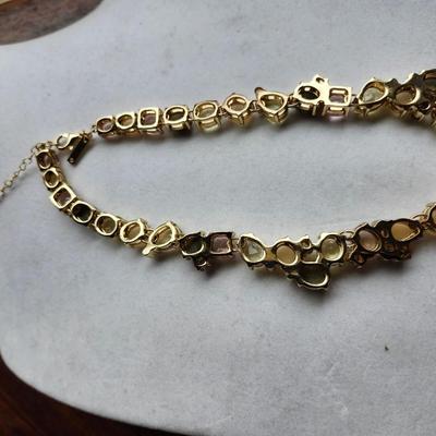 Sale Photo Thumbnail #556: Stunning gold tone necklace with glass and tourmaline stones