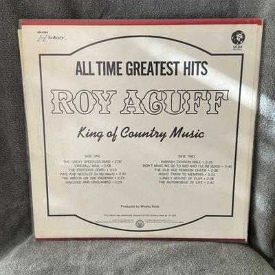 Sale Photo Thumbnail #435: "All Time Greatest Hits / King of Country Music" by Roy Acuff. 
Key details about the album:
Artist: Roy Acuff, widely known as "The King of Country Music".
Title: "All Time Greatest Hits / King Of Country Music".
Record Label: Hickory Records (also relea