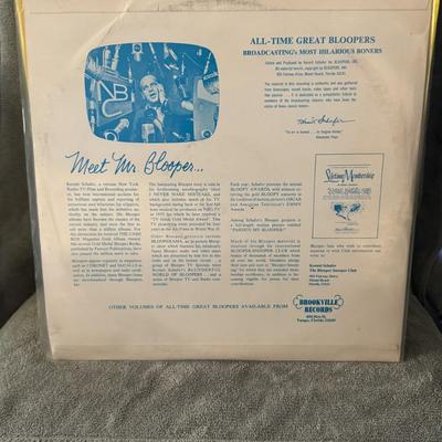 Sale Photo Thumbnail #441: "All Time Great Bloopers Volume 1" collected by Kermit Schafer. 
Here's more information about this album:
Artist/Collector: The album features a collection of "bloopers" (humorous mistakes or errors) from radio and television, compiled and presented by K