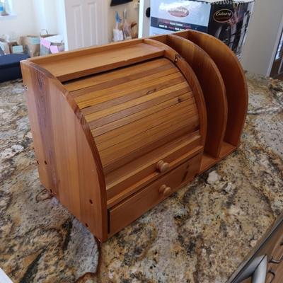 ROLL TOP ORGANIZER AND SOME SUPPLIES IN A DRAWER ORGANIZER