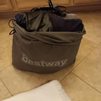 KING SIZE HEATED BLANKET, QUEEN SIZE AIR MATTRESS WITH BUILT IN PUMP AND KNIT THROW BLANKET