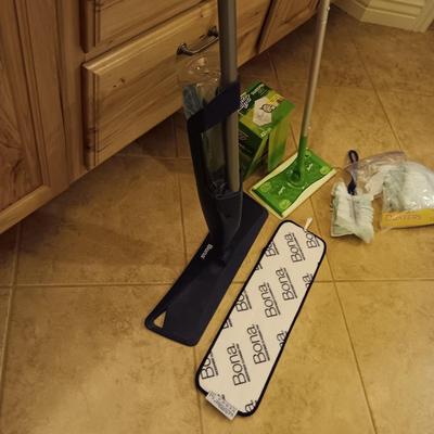 BONA FLOOR CLEANER, SWIFFER FLOOR MOP AND DUSTERS
