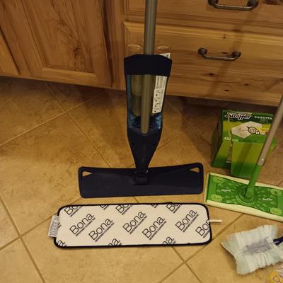 BONA FLOOR CLEANER, SWIFFER FLOOR MOP AND DUSTERS