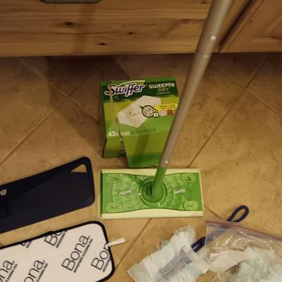 BONA FLOOR CLEANER, SWIFFER FLOOR MOP AND DUSTERS