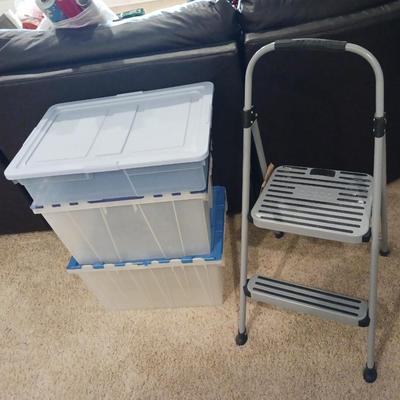 FOLDING STEP STOOL AND STORAGE TOTES