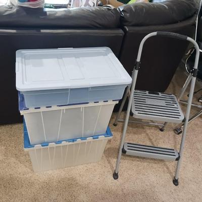 FOLDING STEP STOOL AND STORAGE TOTES