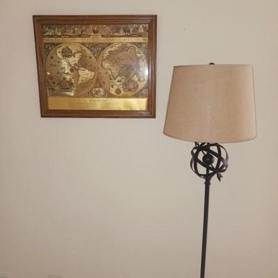 FLOOR LAMP AND FRAMED WORLD MAP