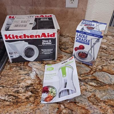 KITCHENAID SLICER & SHREDDER, LADLE CRADLE & VEGY SPIRALIZER