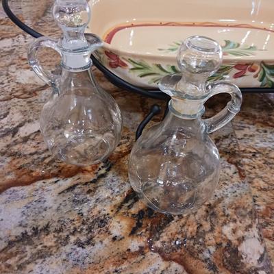 GAIL PITTMAN SERVING DISH WITH IRON HOLDER, CRUETS & SHAKERS