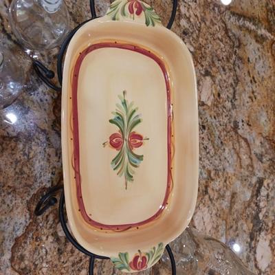 GAIL PITTMAN SERVING DISH WITH IRON HOLDER, CRUETS & SHAKERS