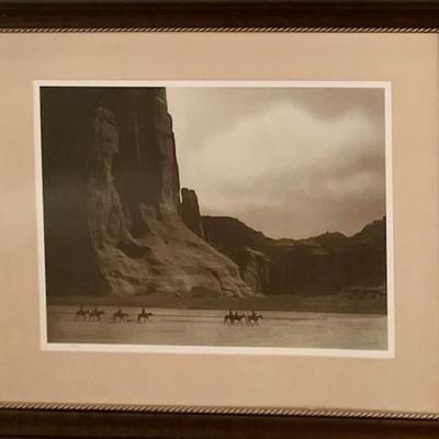 Sale Photo Thumbnail #45: #70 of 285, numbered and stamped.
Measures 36 inches high and 42 inches wide framed.
Photographed in 1904, this image is considered to one of Curtis' most important and powerful photographs.