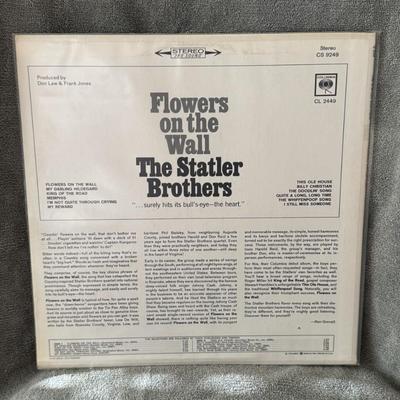 Sale Photo Thumbnail #337: "Flowers on the Wall" by The Statler Brothers. 
Here's some information about this iconic album:
Artist: The Statler Brothers.
Album Title: Flowers on the Wall.
Release Year: Originally released in 1966.
Genre: Primarily Country and Folk.
Key Information:
