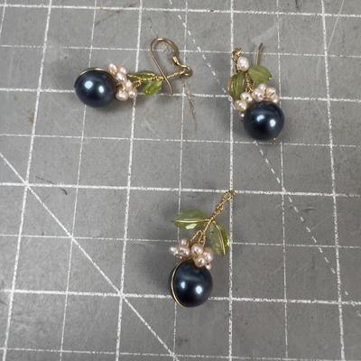 Sale Photo Thumbnail #378: Earrings and Pendant Blue. Elegant 