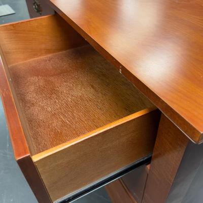Sale Photo Thumbnail #453: Hotel grade commercial furniture. Came from Snowbird. Has a little backslash included. Formica Top. Cherry Finish.  Measures 52 x 25 x 35" Tall Has a Few chips and a little dinged up. Bring Help! 