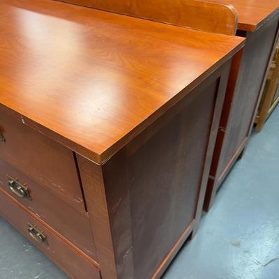 Sale Photo Thumbnail #451: Hotel grade commercial furniture. Came from Snowbird. Has a little backslash included. Formica Top. Cherry Finish.  Measures 52 x 25 x 35" Tall Has a Few chips and a little dinged up. Bring Help! 