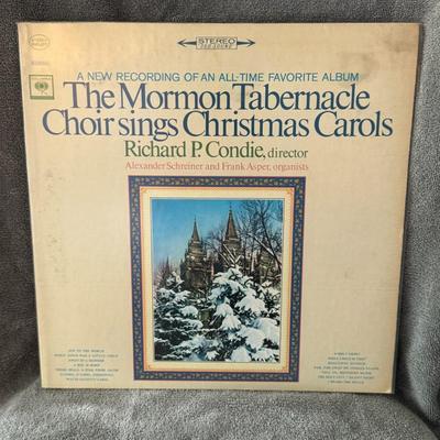 Sale Photo Thumbnail #340: "The Mormon Tabernacle Choir Sings Christmas Carols". 
Here's more information about this classic Christmas album:
Artist & Title: The Mormon Tabernacle Choir, performing Christmas Carols.
Director & Organists: The choir was directed by Richard P. Condie,