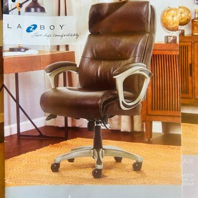 LIKE NEW LEATHER LAZYBOY DESK CHAIR WITH COMFORT CORE AND CHAIR ROLLING MAT