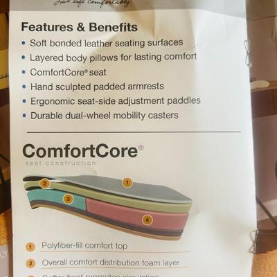 LIKE NEW LEATHER LAZYBOY DESK CHAIR WITH COMFORT CORE AND CHAIR ROLLING MAT