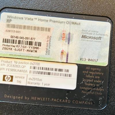 HP PAVILLION Dv2700 LAPTOP COMPUTER WITH WINDOWS VISTA HOME PREMIUM AND CARRY CASE