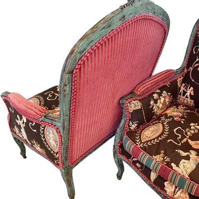Furniture - Pair Custom French style Bergère chairs