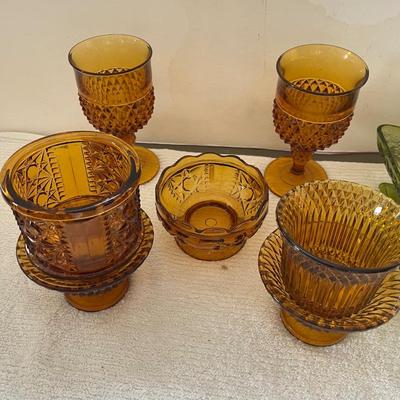 Vintage Green & Amber Glassware
