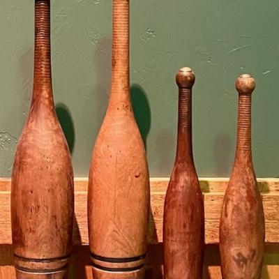 Sale Photo Thumbnail #129: Two pins measure 22 inches high, and two are 16 inches high. Minor wear.