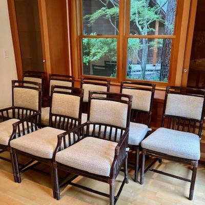 Sale Photo Thumbnail #152: Two of the chairs are captain's chairs.
Each chair measures 36 inches high and 20 inches wide.
Some minor scuffs on the bars of a few chairs, can be touched up with polish.