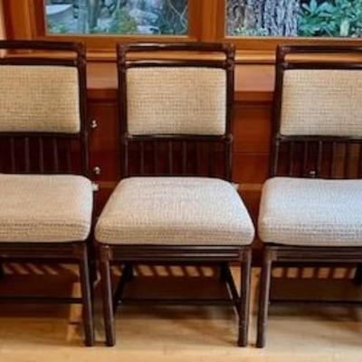 Sale Photo Thumbnail #151: Two of the chairs are captain's chairs.
Each chair measures 36 inches high and 20 inches wide.
Some minor scuffs on the bars of a few chairs, can be touched up with polish.