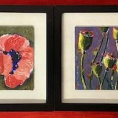 Sale Photo Thumbnail #166: Each painting measures 10" x 10" framed. Minor scufffs on frames.