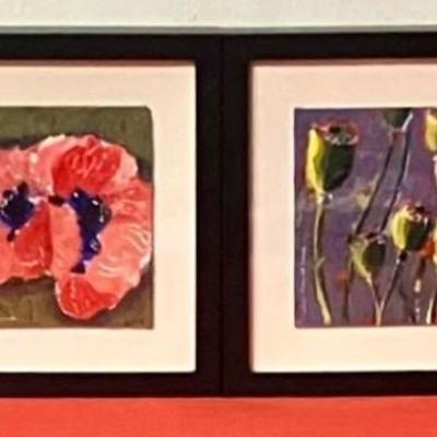 Sale Photo Thumbnail #165: Each painting measures 10" x 10" framed. Minor scufffs on frames.