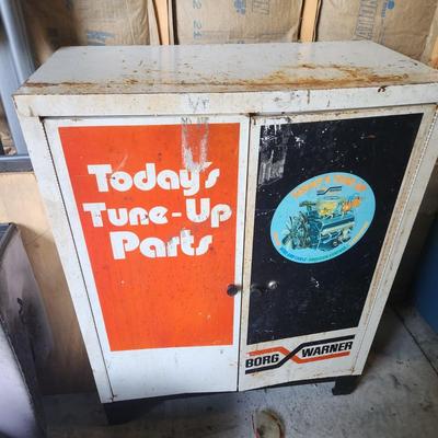 Vintage Borg Warner Metal Cabinet w 3 Shelves Today's Tune up parts