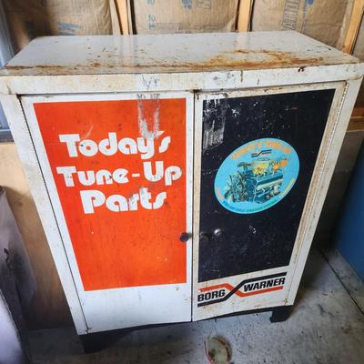 Vintage Borg Warner Metal Cabinet w 3 Shelves Today's Tune up parts