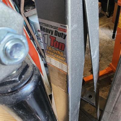 Pittsburgh Automotive 1 ton Folding Shop Crane w 2 Ton Load Leveler, 3 Ton long Ram