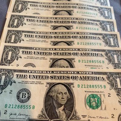 US Currency Consecutive Mint Bills $1 & $2 1960s to present