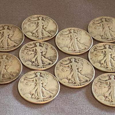 TEN Silver Standing Liberty Half Dollars