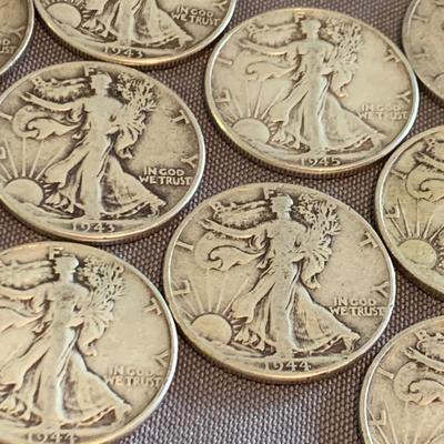 TEN Silver Standing Liberty Half Dollars