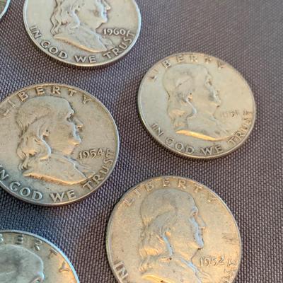 TEN Silver Benjamin Franklin Half Dollars