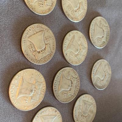 TEN Silver Benjamin Franklin Half Dollars