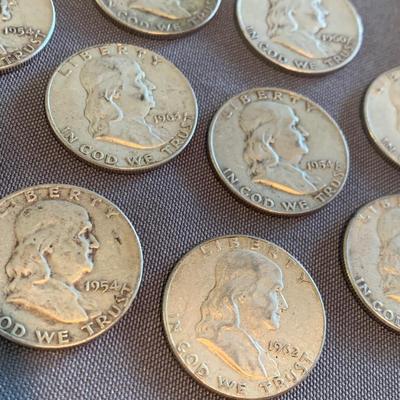 TEN Silver Benjamin Franklin Half Dollars