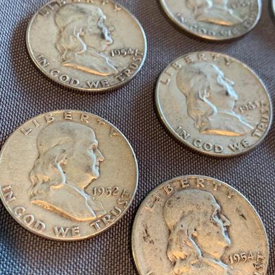 TEN Silver Benjamin Franklin Half Dollars