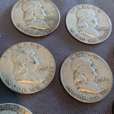 TEN Silver Benjamin Franklin Half Dollars