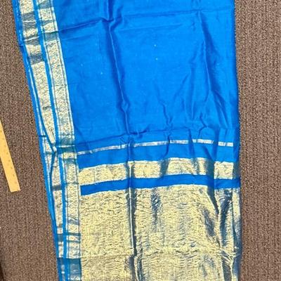 Sari Silk Material Royal Blue with Gold Embellishments 50 x 120 inches