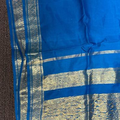 Sari Silk Material Royal Blue with Gold Embellishments 50 x 120 inches