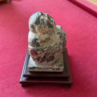 L418 Antique Stone Budda With Wooden Base