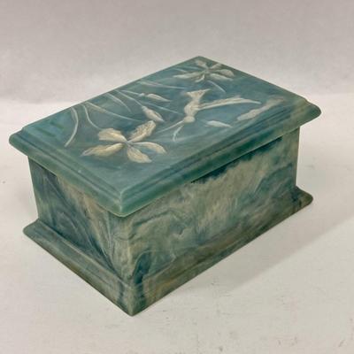 Incolay Stone Hummingbird Keepsake or Jewelry Box turquoise color