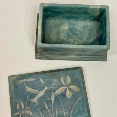 Incolay Stone Hummingbird Keepsake or Jewelry Box turquoise color
