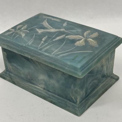 Incolay Stone Hummingbird Keepsake or Jewelry Box turquoise color
