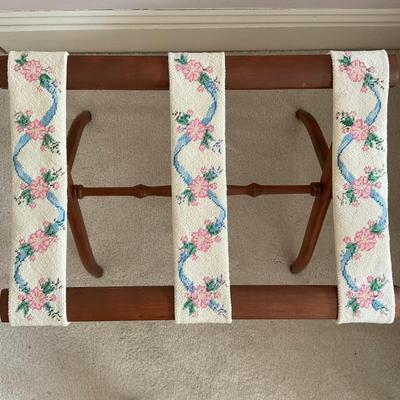 C447 Needlepoint Pink/Blue Floral Luggage Rack