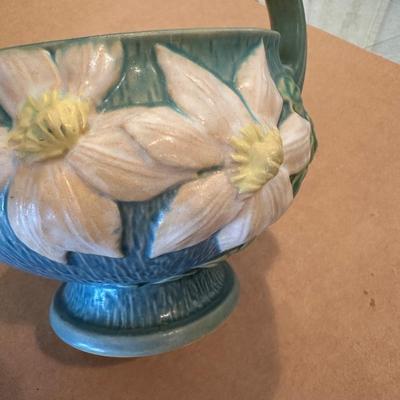 Decor - Roseville Art Pottery Vintage Blue Clematis Flower Basket 389-10