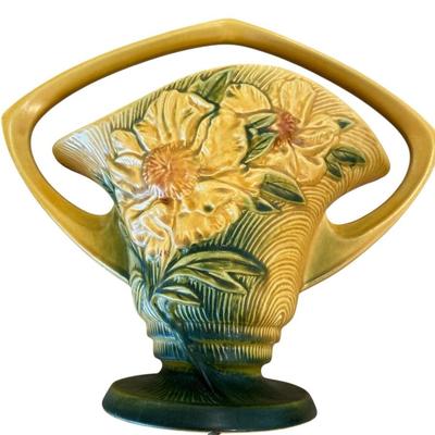 Decor - Roseville Vintage Art Pottery Peony Basket 379-12"